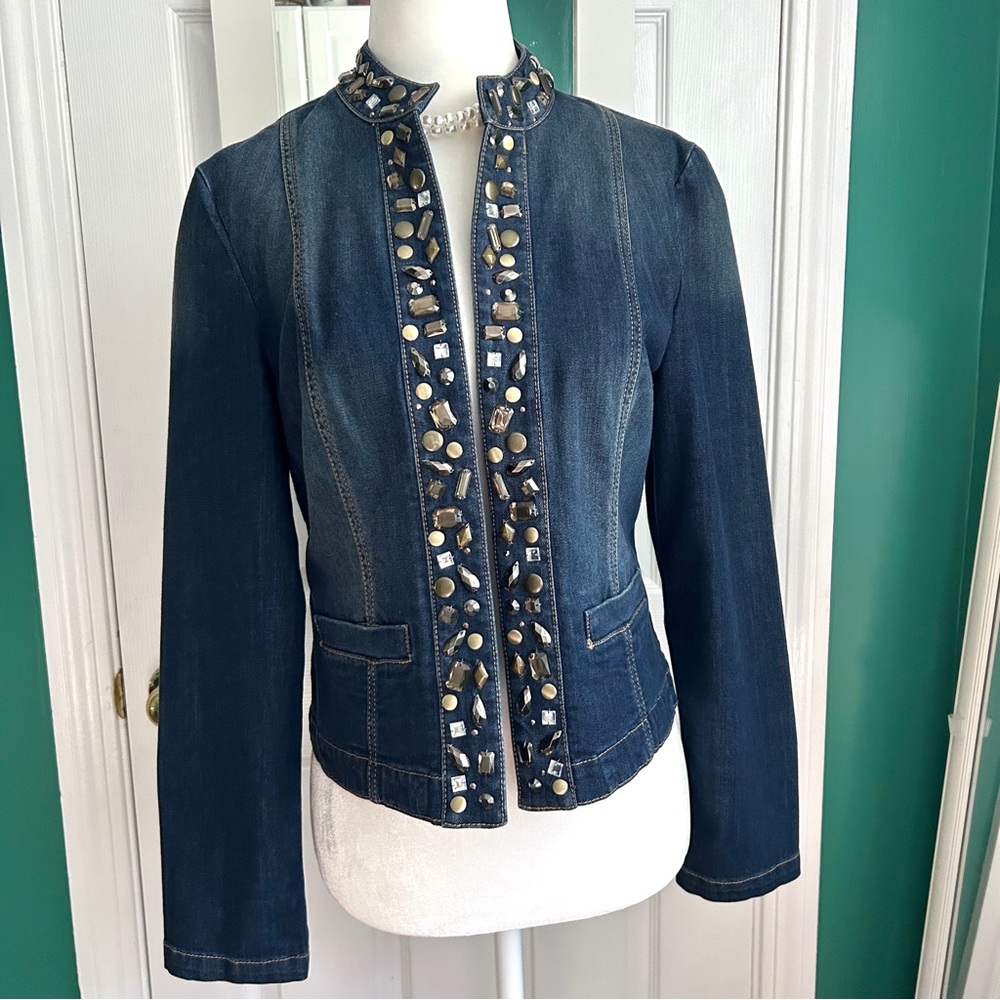 Chico’s 0 beaded denim jacket small NWT
